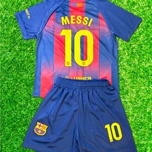 Kids Lionel Messi Barcelona Soccer Jersey Set 2 Piece Soccer Kit
